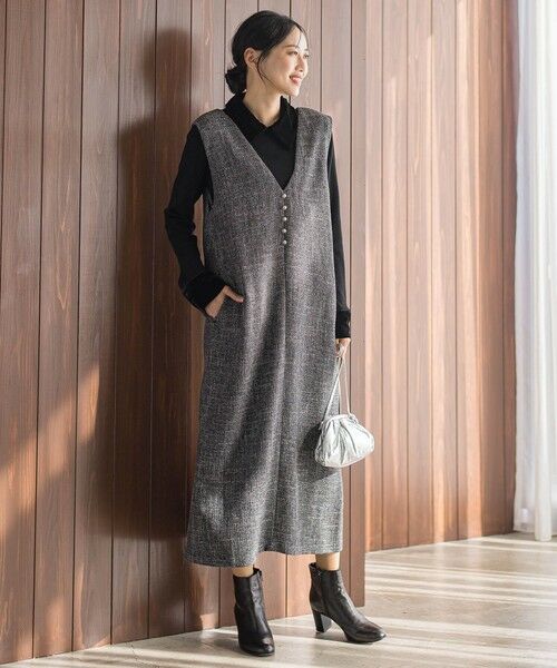 Droite lautreamont / ドロワットロートレアモン ロング・マキシ丈ワンピース | ツィードVネックジャンスカワンピース | 詳細3