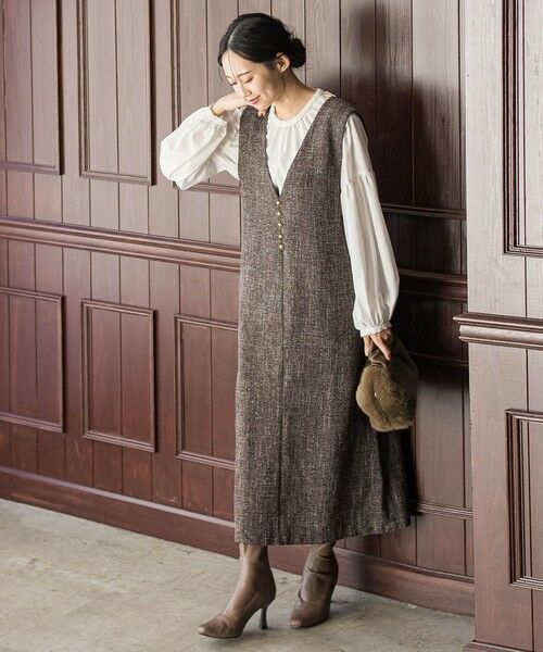 Droite lautreamont / ドロワットロートレアモン ロング・マキシ丈ワンピース | ツィードVネックジャンスカワンピース | 詳細20