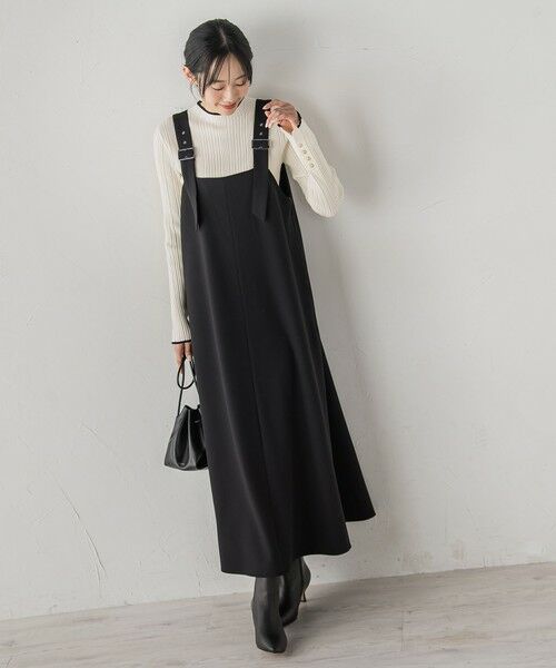 Droite lautreamont / ドロワットロートレアモン ロング・マキシ丈ワンピース | 両面ピーチ起毛ジャンスカ≪洗濯機で洗える≫（ブラック）