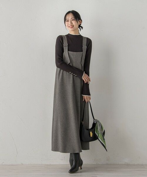Droite lautreamont / ドロワットロートレアモン ロング・マキシ丈ワンピース | 両面ピーチ起毛ジャンスカ≪洗濯機で洗える≫（チャコールグレー）