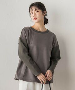 Droite lautreamont / ドロワットロートレアモン カットソー | スエード×リブ変形切替えプルオーバー≪手洗い可能≫