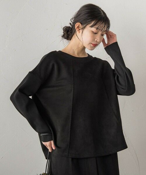 Droite lautreamont / ドロワットロートレアモン カットソー | スエード×リブ変形切替えプルオーバー≪手洗い可能≫ | 詳細1