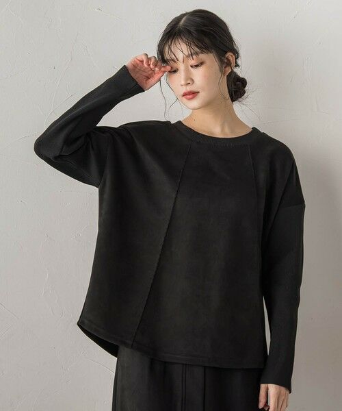 Droite lautreamont / ドロワットロートレアモン カットソー | スエード×リブ変形切替えプルオーバー≪手洗い可能≫ | 詳細3