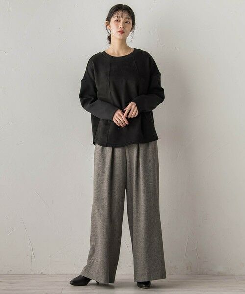 Droite lautreamont / ドロワットロートレアモン カットソー | スエード×リブ変形切替えプルオーバー≪手洗い可能≫ | 詳細7