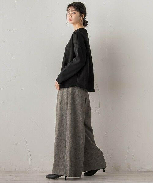 Droite lautreamont / ドロワットロートレアモン カットソー | スエード×リブ変形切替えプルオーバー≪手洗い可能≫ | 詳細8