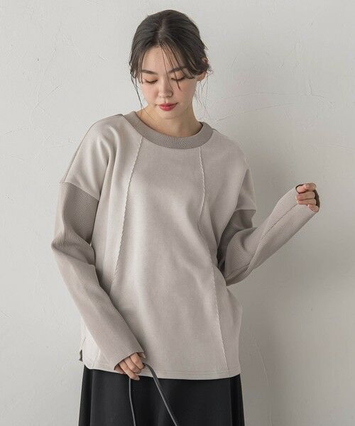 Droite lautreamont / ドロワットロートレアモン カットソー | スエード×リブ変形切替えプルオーバー≪手洗い可能≫ | 詳細9