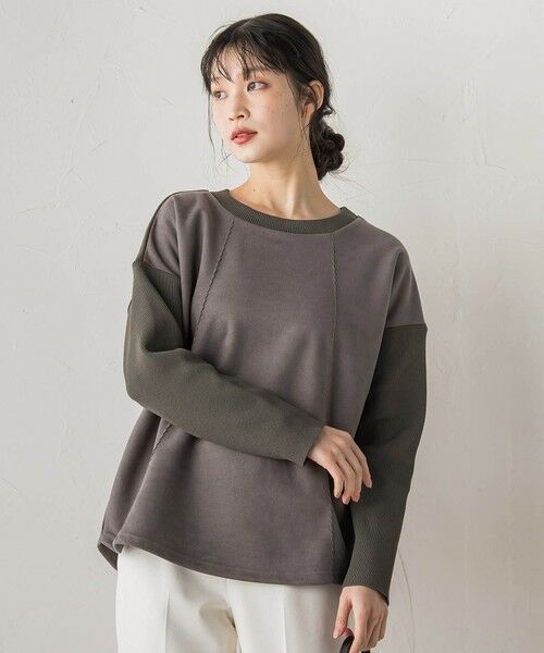 Droite lautreamont / ドロワットロートレアモン カットソー | スエード×リブ変形切替えプルオーバー≪手洗い可能≫ | 詳細18