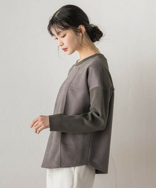 Droite lautreamont / ドロワットロートレアモン カットソー | スエード×リブ変形切替えプルオーバー≪手洗い可能≫ | 詳細19