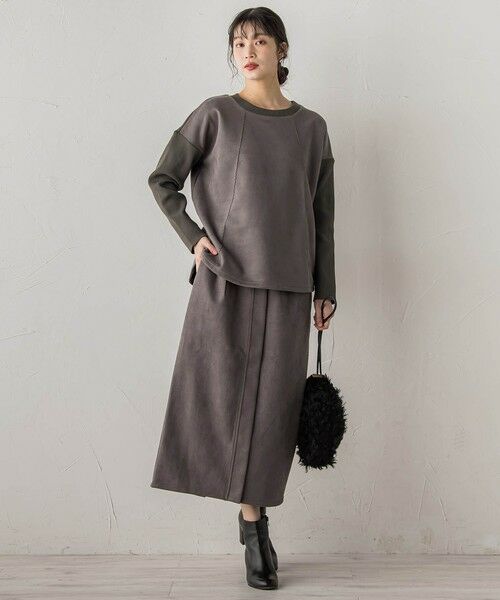 Droite lautreamont / ドロワットロートレアモン カットソー | スエード×リブ変形切替えプルオーバー≪手洗い可能≫ | 詳細24