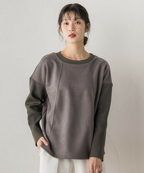 Droite lautreamont / ドロワットロートレアモン カットソー | スエード×リブ変形切替えプルオーバー≪手洗い可能≫ | 詳細17