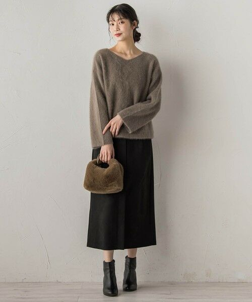Droite lautreamont / ドロワットロートレアモン ミニ・ひざ丈スカート | スエードフロント切替えナロースカート≪手洗い可能≫ | 詳細4