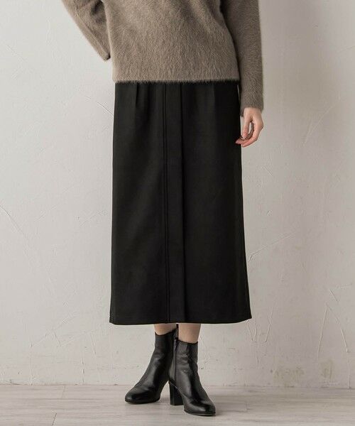 Droite lautreamont / ドロワットロートレアモン ミニ・ひざ丈スカート | スエードフロント切替えナロースカート≪手洗い可能≫（ブラック）