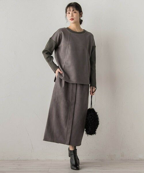 Droite lautreamont / ドロワットロートレアモン ミニ・ひざ丈スカート | スエードフロント切替えナロースカート≪手洗い可能≫ | 詳細24