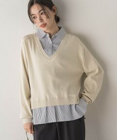 Droite lautreamont / ドロワットロートレアモン ニット・セーター | 【WEB限定】Vネックブラウス切替えプルオーバー≪手洗い可能≫