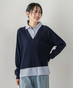 Droite lautreamont / ドロワットロートレアモン ニット・セーター | 【WEB限定】Vネックブラウス切替えプルオーバー≪手洗い可能≫