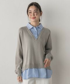 Droite lautreamont / ドロワットロートレアモン ニット・セーター | 【WEB限定】Vネックブラウス切替えプルオーバー≪手洗い可能≫