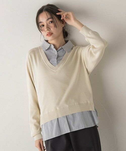 Droite lautreamont / ドロワットロートレアモン ニット・セーター | 【WEB限定】Vネックブラウス切替えプルオーバー≪手洗い可能≫ | 詳細5