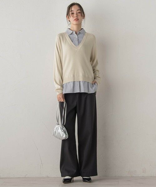 Droite lautreamont / ドロワットロートレアモン ニット・セーター | 【WEB限定】Vネックブラウス切替えプルオーバー≪手洗い可能≫ | 詳細1