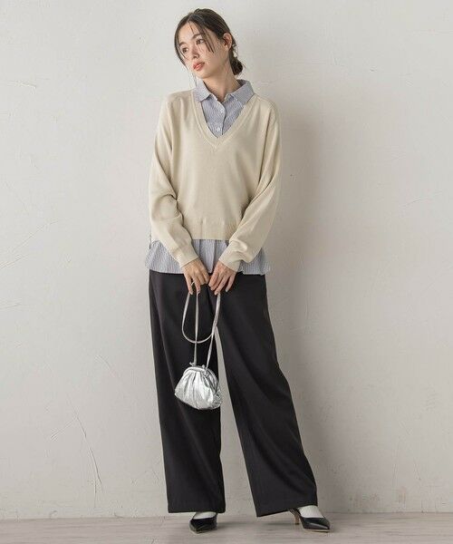 Droite lautreamont / ドロワットロートレアモン ニット・セーター | 【WEB限定】Vネックブラウス切替えプルオーバー≪手洗い可能≫ | 詳細3