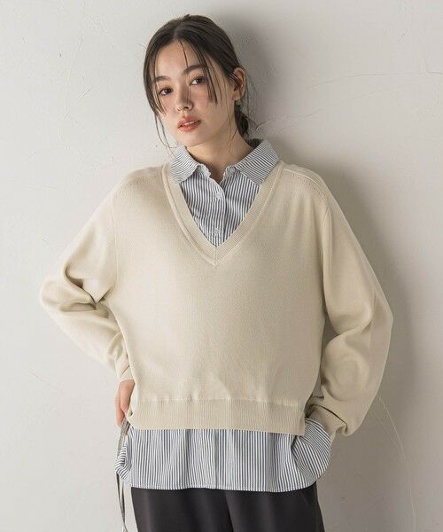 Droite lautreamont / ドロワットロートレアモン ニット・セーター | 【WEB限定】Vネックブラウス切替えプルオーバー≪手洗い可能≫ | 詳細4