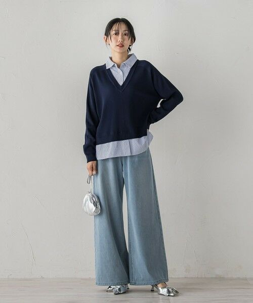 Droite lautreamont / ドロワットロートレアモン ニット・セーター | 【WEB限定】Vネックブラウス切替えプルオーバー≪手洗い可能≫ | 詳細6