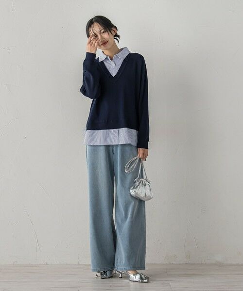 Droite lautreamont / ドロワットロートレアモン ニット・セーター | 【WEB限定】Vネックブラウス切替えプルオーバー≪手洗い可能≫ | 詳細8