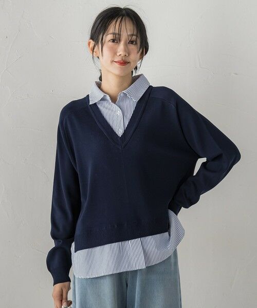 Droite lautreamont / ドロワットロートレアモン ニット・セーター | 【WEB限定】Vネックブラウス切替えプルオーバー≪手洗い可能≫ | 詳細9