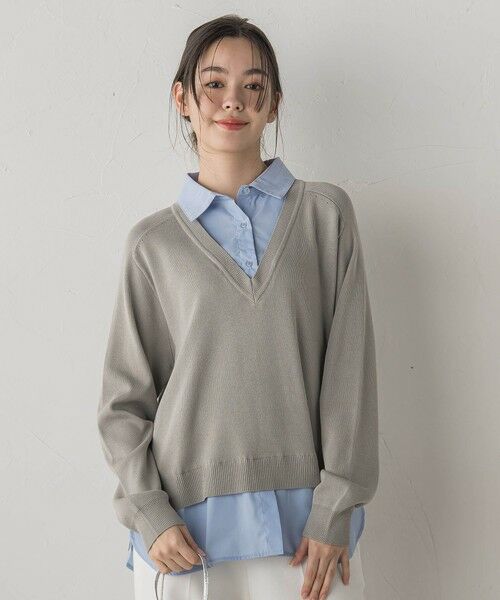 Droite lautreamont / ドロワットロートレアモン ニット・セーター | 【WEB限定】Vネックブラウス切替えプルオーバー≪手洗い可能≫ | 詳細15