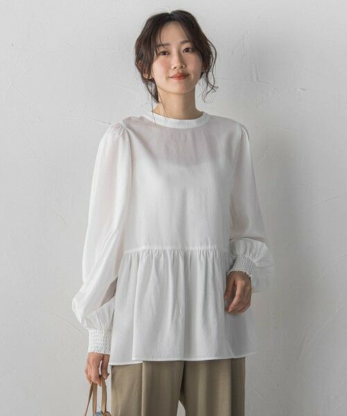 Droite lautreamont / ドロワットロートレアモン シャツ・ブラウス | 2WAYシアーペプラムシャツ（オフホワイト）