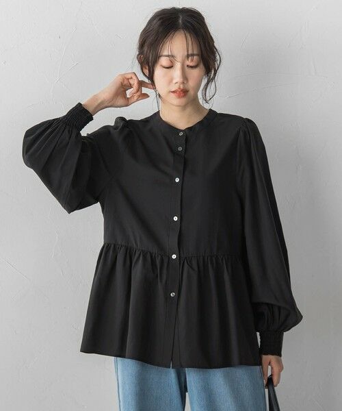 Droite lautreamont / ドロワットロートレアモン シャツ・ブラウス | 2WAYシアーペプラムシャツ（ブラック）