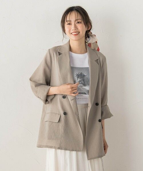 Droite lautreamont / ドロワットロートレアモン テーラードジャケット | シアー麻調合繊ジャケット（ライトグレー）