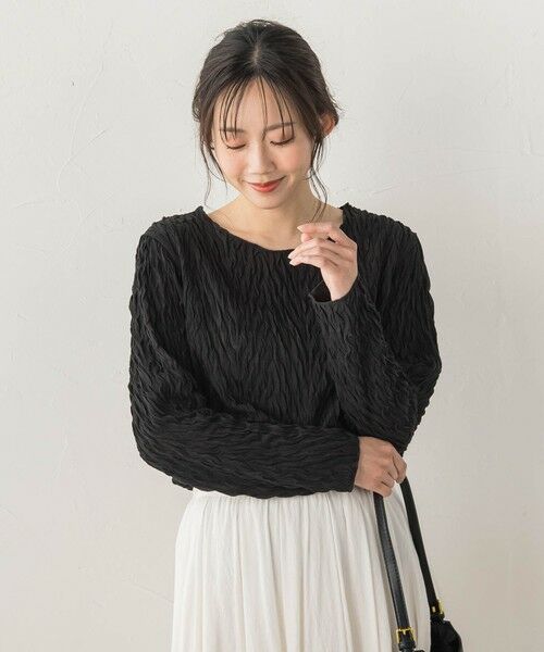 Droite lautreamont / ドロワットロートレアモン カットソー | 【WEB限定】フリルジャガードクルーネックプルオーバー（ブラック）