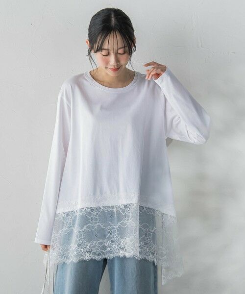 Droite lautreamont / ドロワットロートレアモン カットソー | レースコンビカットソー（オフホワイト）