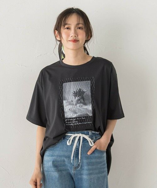 Droite lautreamont / ドロワットロートレアモン カットソー | チュール重ねフォトTシャツ（ブラック）