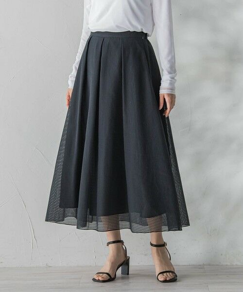 Droite lautreamont / ドロワットロートレアモン ミニ・ひざ丈スカート | グラフチェックオーガンジースカート（ブラック）