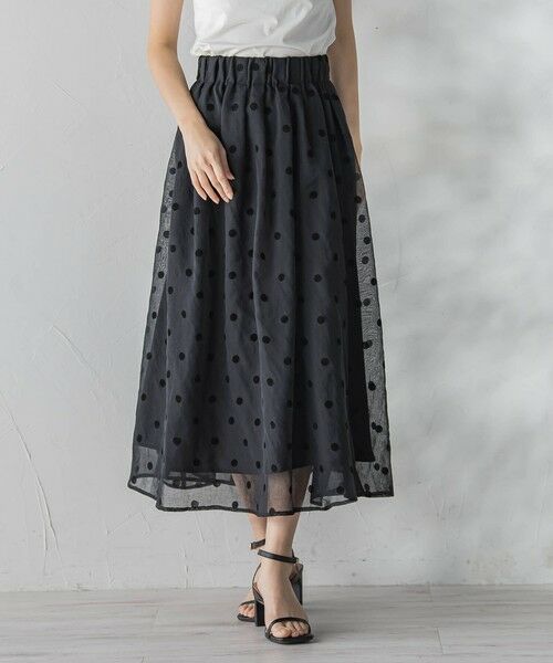 Droite lautreamont / ドロワットロートレアモン ミニ・ひざ丈スカート | 【WEB限定】麻調シアーフロッキードットスカート（ブラック系その他）