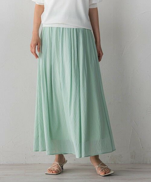 Droite lautreamont / ドロワットロートレアモン ミニ・ひざ丈スカート | TR強撚気流染めスカート（グリーン）