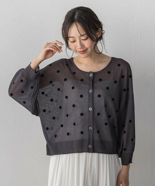 Droite lautreamont / ドロワットロートレアモン カーディガン・ボレロ | フロッキードットシアーニットカーディガン（チャコールグレー）