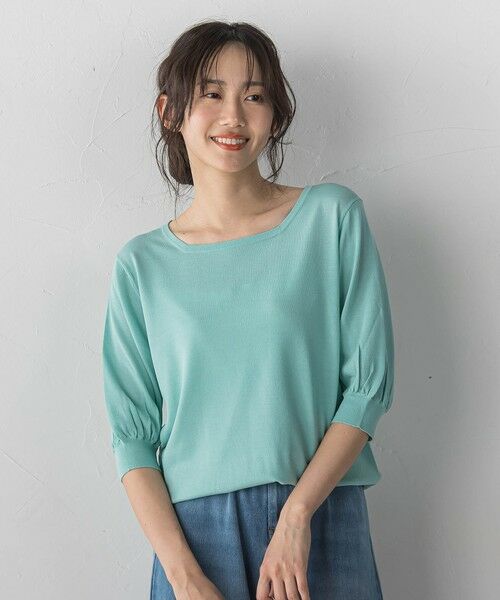 Droite lautreamont / ドロワットロートレアモン ニット・セーター | スクエアネックパフスリーブニット（グリーン）