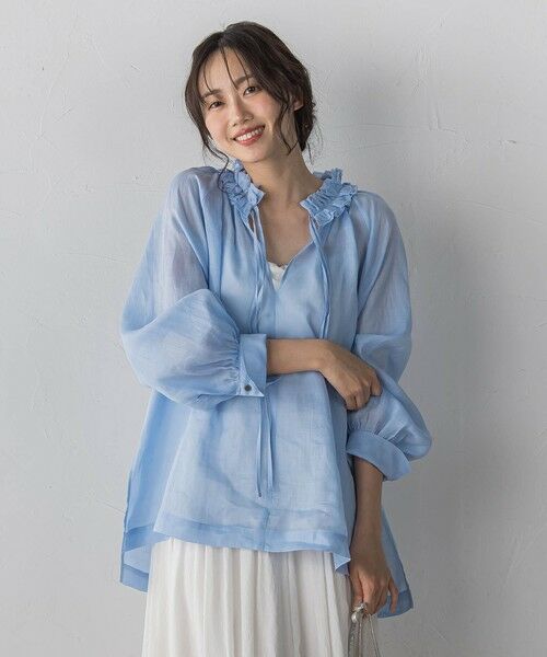 Droite lautreamont / ドロワットロートレアモン シャツ・ブラウス | ラスターラミーカルゼブラウス（ブルー）