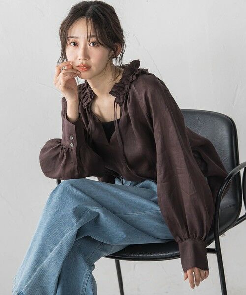 Droite lautreamont / ドロワットロートレアモン シャツ・ブラウス | ラスターラミーカルゼブラウス（ブラウン）