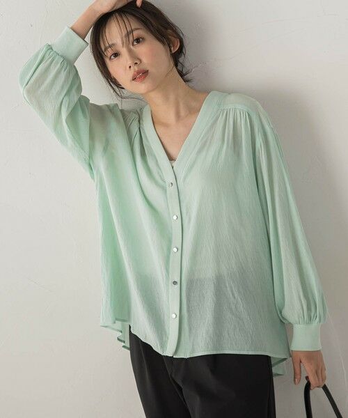 Droite lautreamont / ドロワットロートレアモン カーディガン・ボレロ | TR強撚気流染めカーディガン（グリーン）