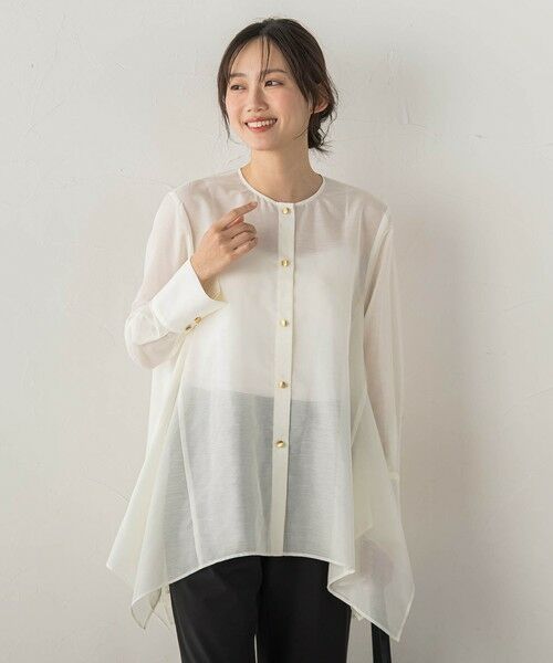 Droite lautreamont / ドロワットロートレアモン シャツ・ブラウス | ヘムフレアシアーチュニックブラウス（オフホワイト）