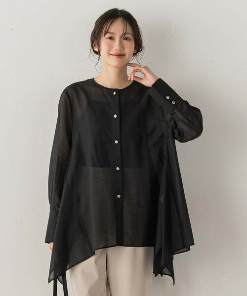 Droite lautreamont / ドロワットロートレアモン シャツ・ブラウス | ヘムフレアシアーチュニックブラウス（ブラック）