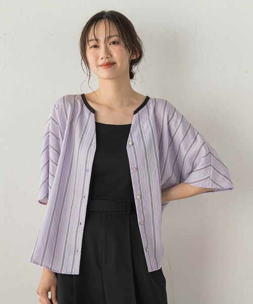 Droite lautreamont / ドロワットロートレアモン シャツ・ブラウス | ドビーストライプブラウス（パープル）