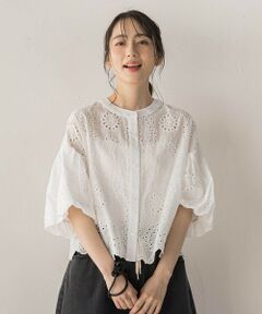 Droite lautreamont / ドロワットロートレアモン シャツ・ブラウス | カットワーク刺繍バンドカラーブラウス