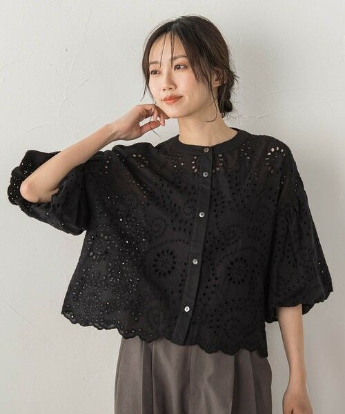 Droite lautreamont / ドロワットロートレアモン シャツ・ブラウス | カットワーク刺繍バンドカラーブラウス | 詳細9