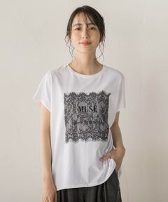 Droite lautreamont / ドロワットロートレアモン カットソー | レースたたき付けプリントTシャツ