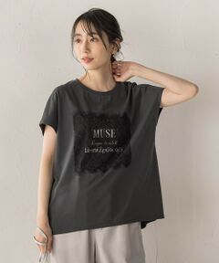 Droite lautreamont / ドロワットロートレアモン カットソー | レースたたき付けプリントTシャツ