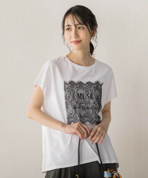 Droite lautreamont / ドロワットロートレアモン カットソー | レースたたき付けプリントTシャツ | 詳細1